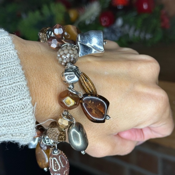 Vintage Treska Elegant Earth Tones Brown and Silver Beaded Bracelet Handmade - Picture 13 of 13